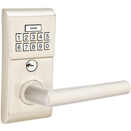 Emtek Modern Electronic Keypad Leverset with Stuttgart Lever in Satin Nickel finish