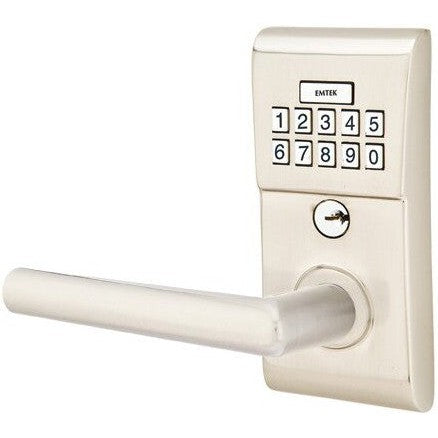 Emtek Modern Electronic Keypad Leverset with Stuttgart Lever in Satin Nickel finish