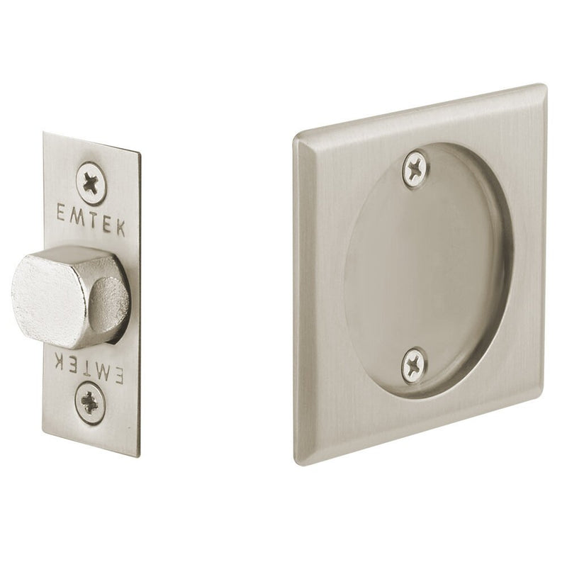 Emtek Passage Square Pocket Door Tubular Lock in Satin Nickel finish