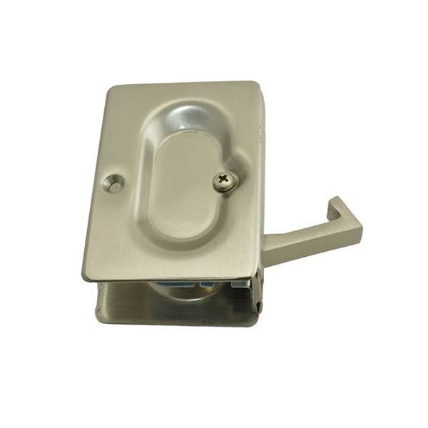 The Emtek Passage Standard Pocket Door Lock in Satin Nickel finish