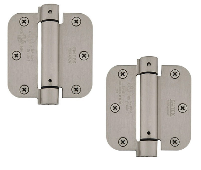 The Emtek Plated Steel UL Listed Spring Hinge, 3.5" x 3.5" with 5/8" Radius Corners in Satin Nickel finish