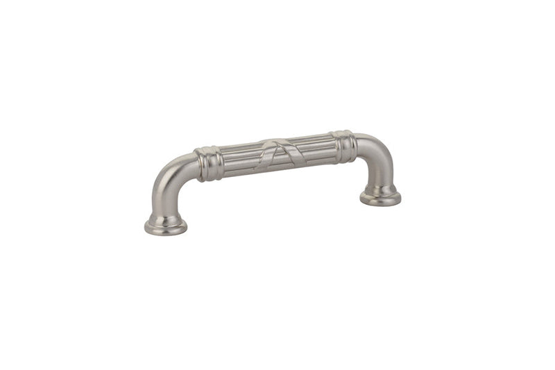 The Emtek Ribbon & Reed Estate Cabinet Pull, 3 1/2" Center to Center in Satin Nickel finish