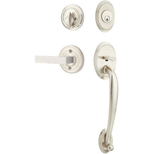 Emtek Saratoga Tubular Entrance Handleset With Dumont Lever in Satin Nickel finish