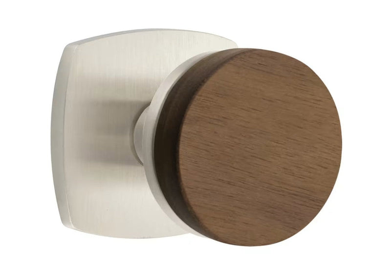 Emtek Select Conical Dark Walnut Knob with Urban Modern Rosette in Satin Nickel finish