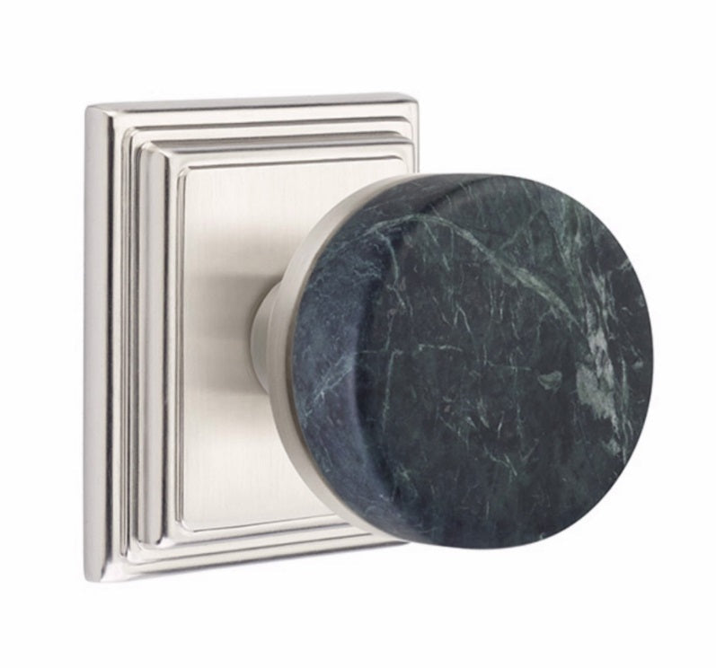 Emtek Select Conical Green Marble Knobset with Wilshire Rosette in Satin Nickel finish