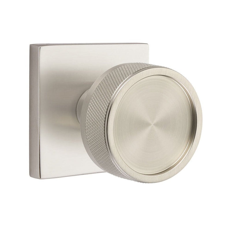 Emtek Select Conical Knurled Knob with Square Rosette in Satin Nickel finish