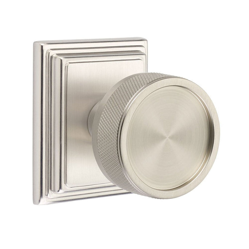 Emtek Select Conical Knurled Knob with Wilshire Rosette in Satin Nickel finish