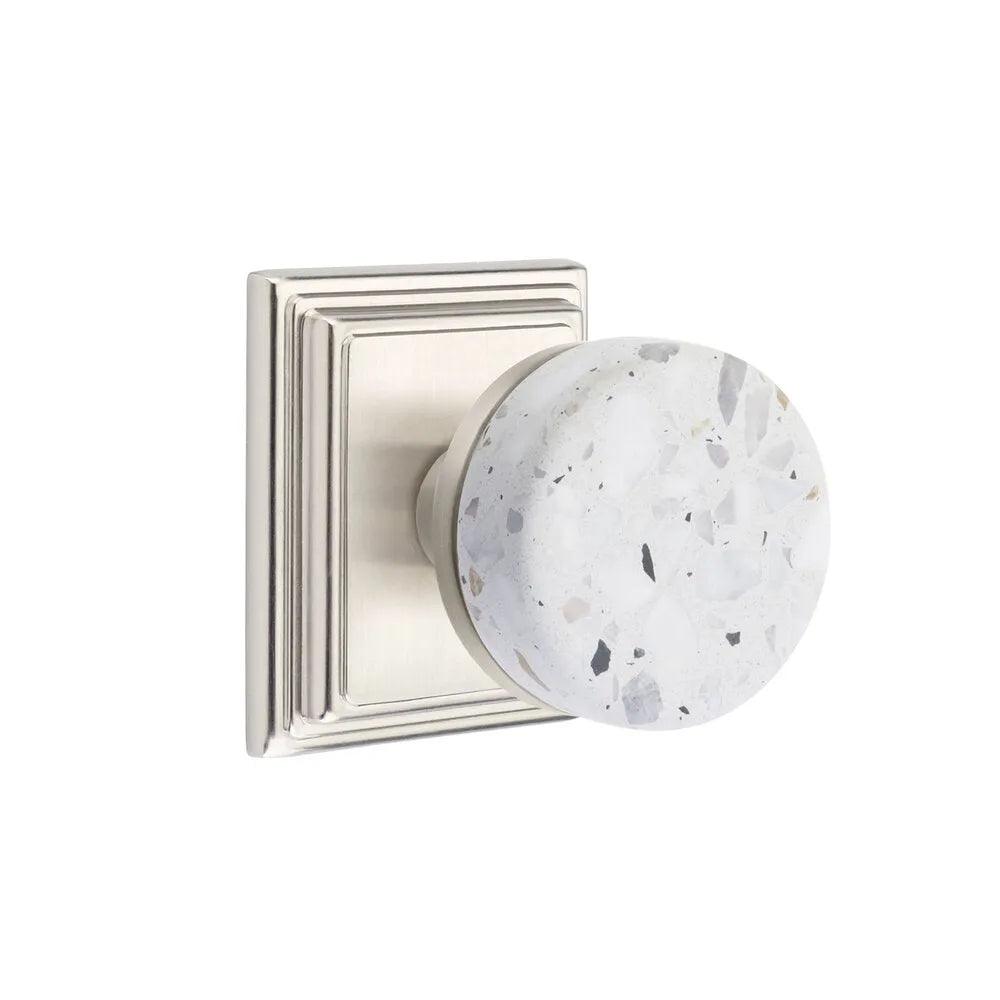 Emtek Select Conical Terrazzo Knob with Wilshire Rosette in Satin Nickel finish