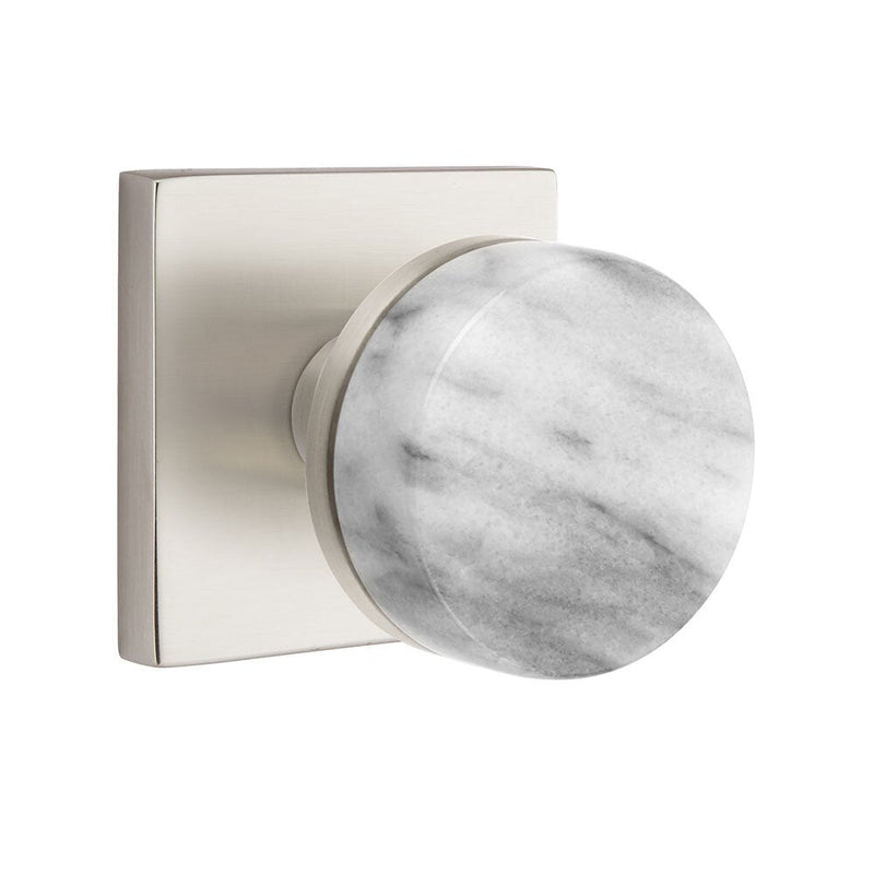 Emtek Select Conical White Marble Knob with Square Rosette in Satin Nickel finish