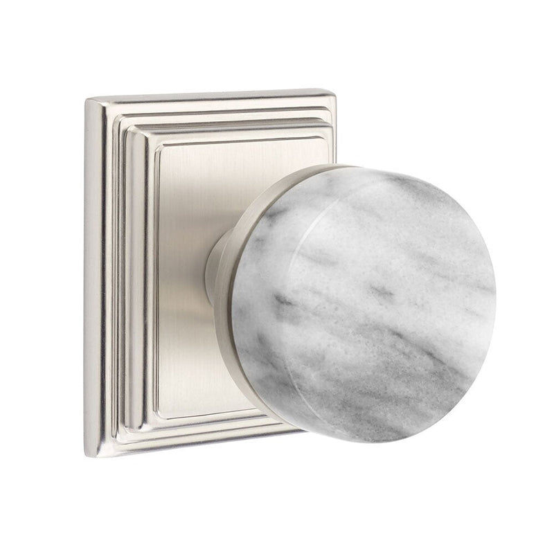 Emtek Select Conical White Marble Knob with Wilshire Rosette in Satin Nickel finish