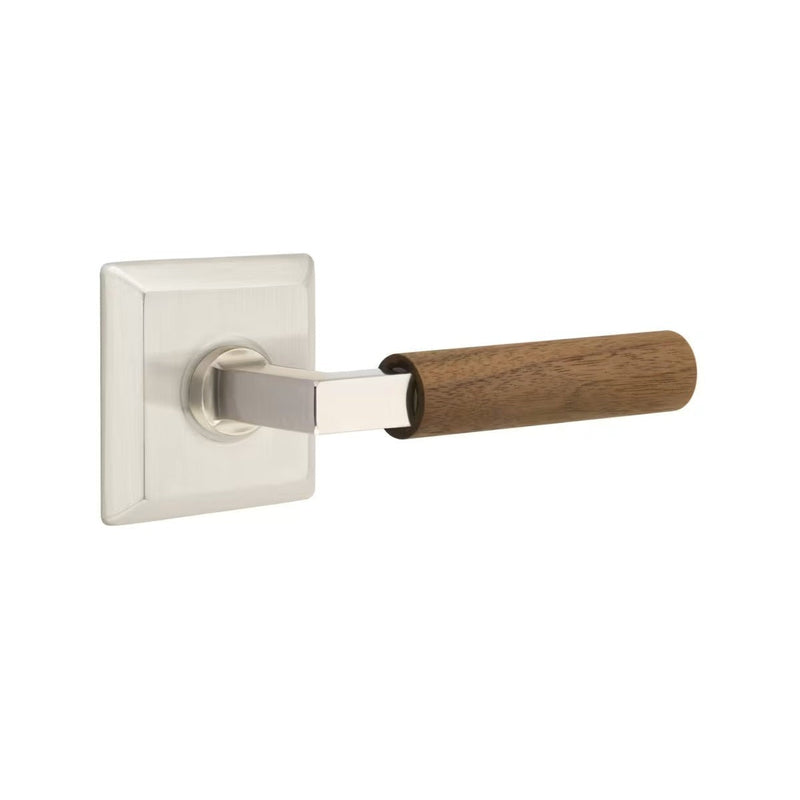 Emtek Select L-Square Dark Walnut Lever with Quincy Rosette in Satin Nickel finish