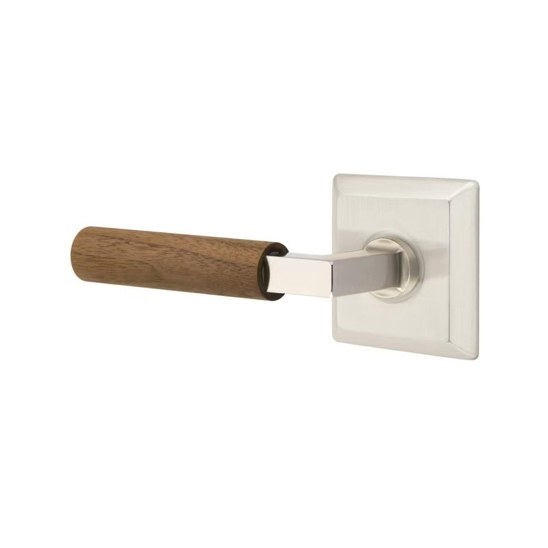 Emtek Select L-Square Dark Walnut Lever with Quincy Rosette in Satin Nickel finish