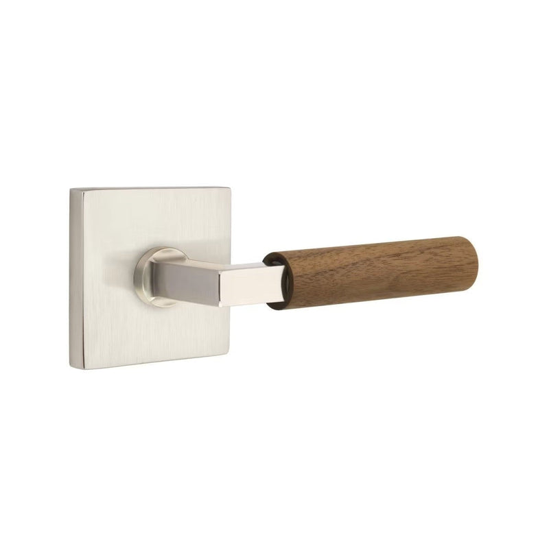 Emtek Select L-Square Dark Walnut Lever with Square Rosette in Satin Nickel finish