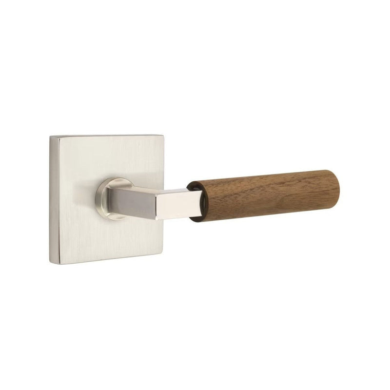 Emtek Select L-Square Dark Walnut Lever with Square Rosette in Satin Nickel finish