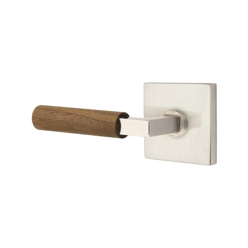 Emtek Select L-Square Dark Walnut Lever with Square Rosette in Satin Nickel finish