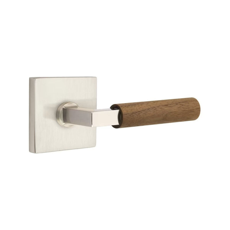 Emtek Select L-Square Dark Walnut Lever with Square Rosette in Satin Nickel finish