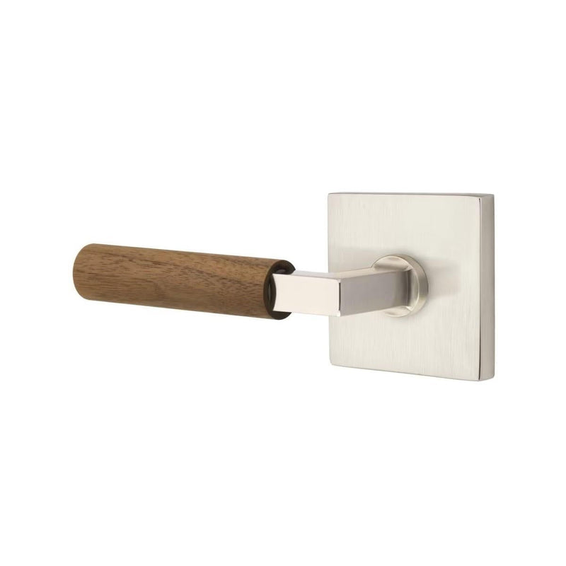 Emtek Select L-Square Dark Walnut Lever with Square Rosette in Satin Nickel finish