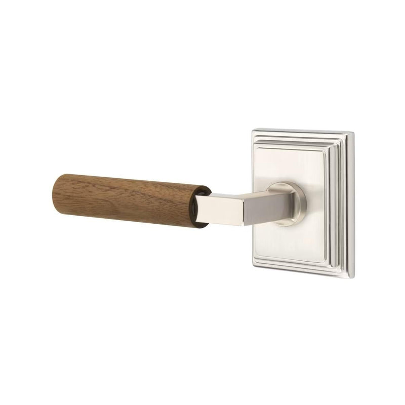 Emtek Select L-Square Dark Walnut Lever with Wilshire Rosette in Satin Nickel finish