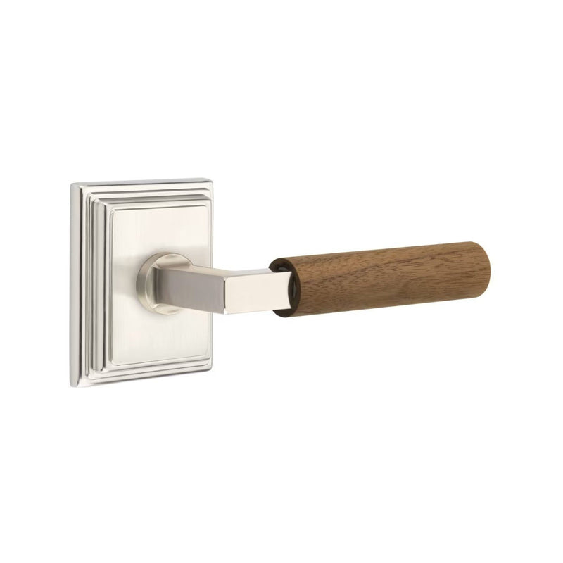 Emtek Select L-Square Dark Walnut Lever with Wilshire Rosette in Satin Nickel finish