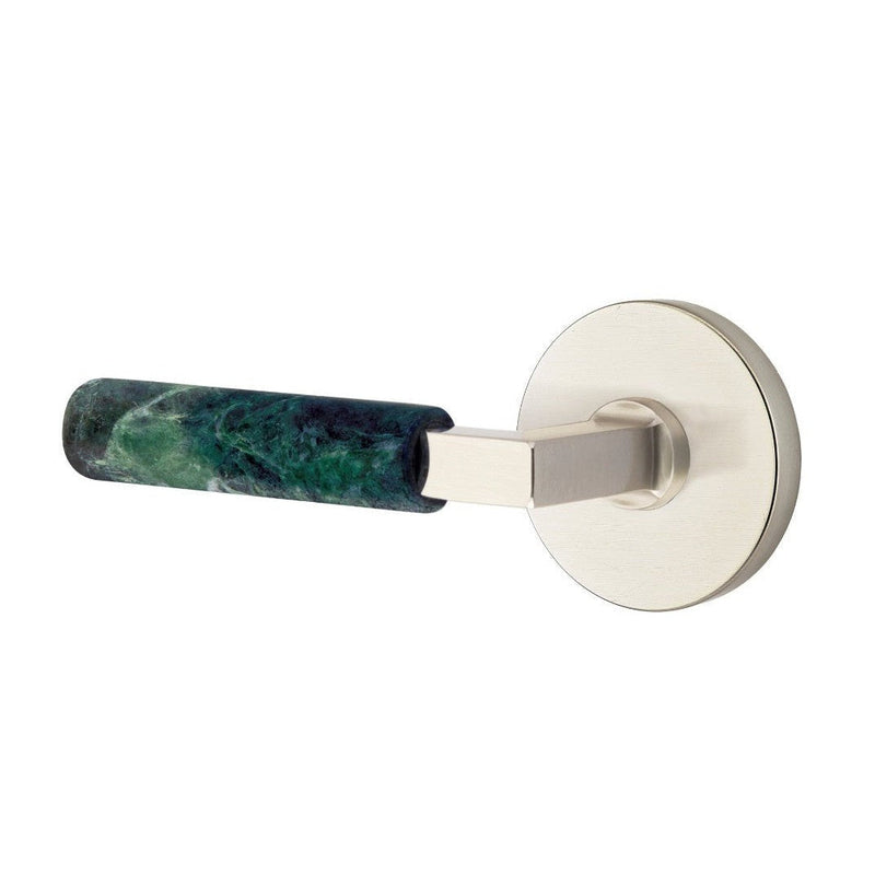 Emtek Select L-Square Green Marble Lever with Disk Rosette in Satin Nickel finish