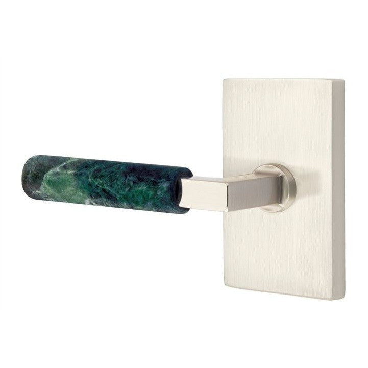 Emtek Select L-Square Green Marble Lever with Modern Rectangular Rosette in Satin Nickel finish