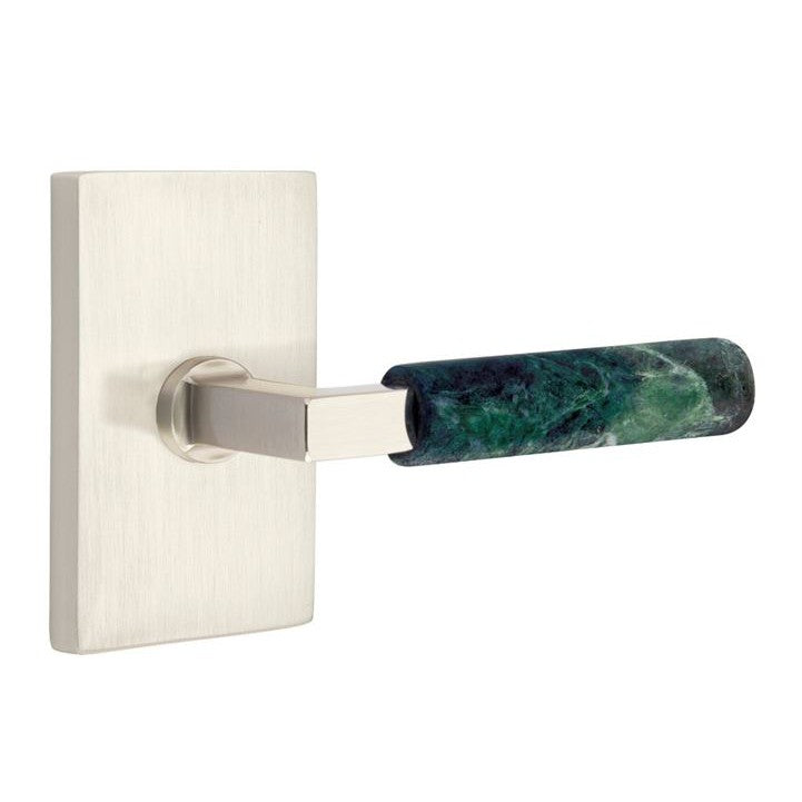 Emtek Select L-Square Green Marble Lever with Modern Rectangular Rosette in Satin Nickel finish