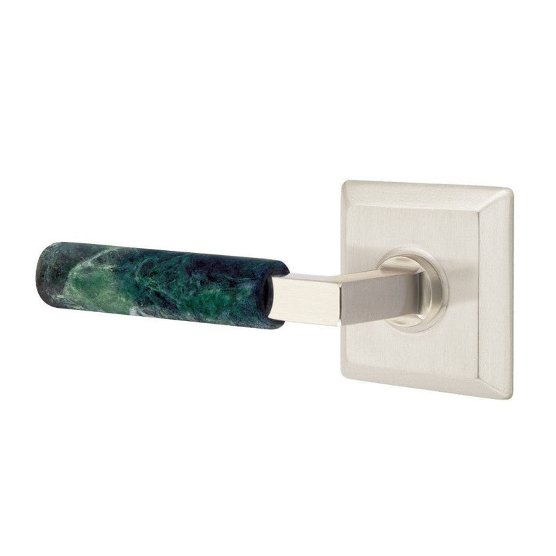 Emtek Select L-Square Green Marble Lever with Quincy Rosette in Satin Nickel finish