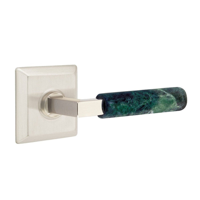 Emtek Select L-Square Green Marble Lever with Quincy Rosette in Satin Nickel finish