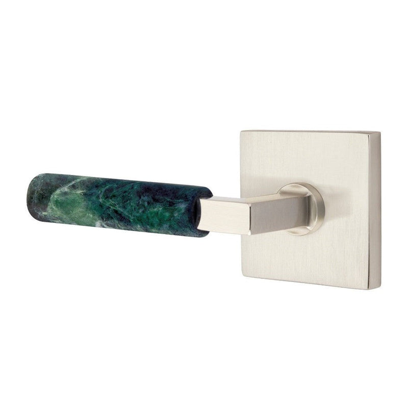 Emtek Select L-Square Green Marble Lever with Square Rosette in Satin Nickel finish