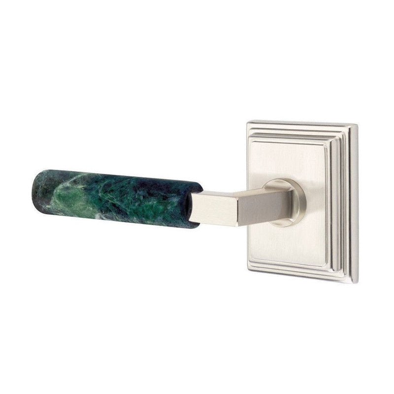 Emtek Select L-Square Green Marble Lever with Wilshire Rosette in Satin Nickel finish