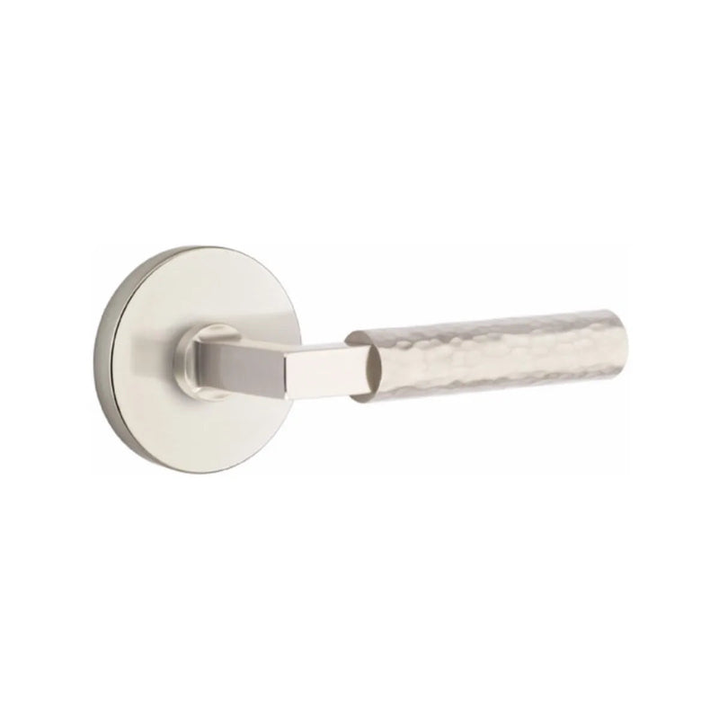 Emtek Select L-Square Hammered Lever with Disk Rosette in Satin Nickel finish