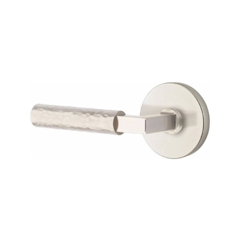 Emtek Select L-Square Hammered Lever with Disk Rosette in Satin Nickel finish