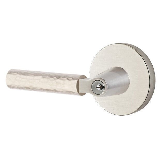 Emtek Select L-Square Hammered Lever with Disk Rosette in Satin Nickel finish