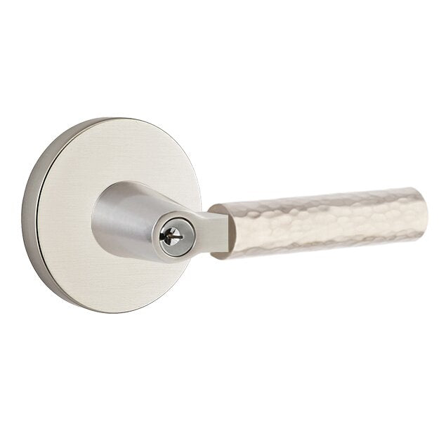 Emtek Select L-Square Hammered Lever with Disk Rosette in Satin Nickel finish