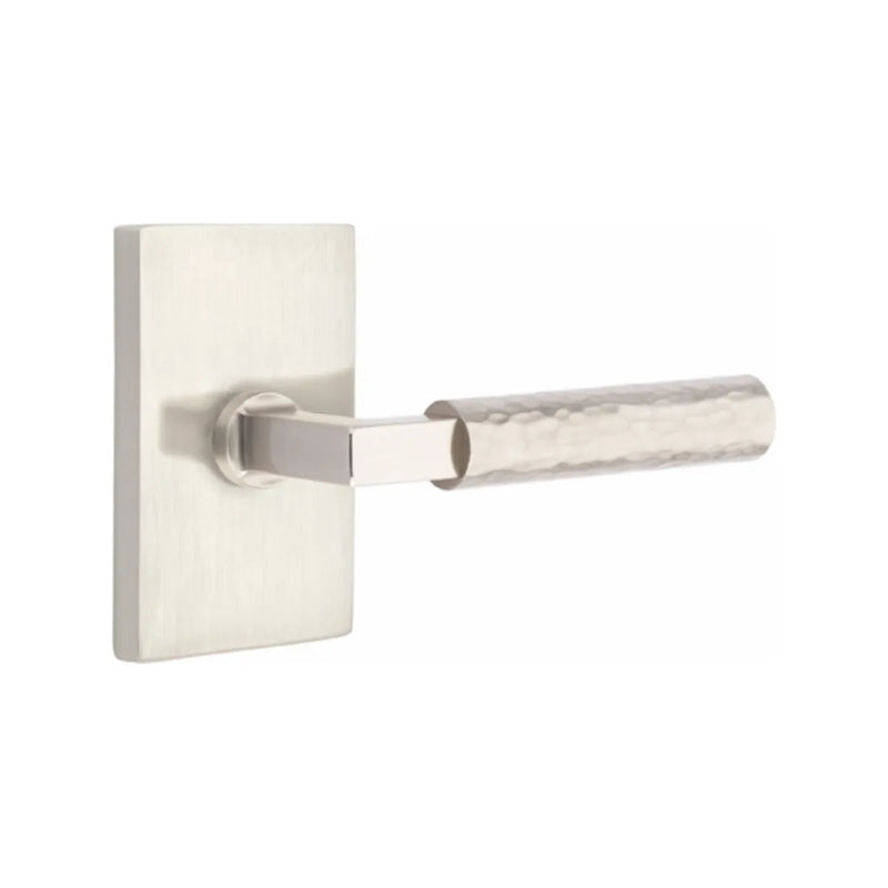 Emtek Select L-Square Hammered Lever with Modern Rectangular Rosette in Satin Nickel finish