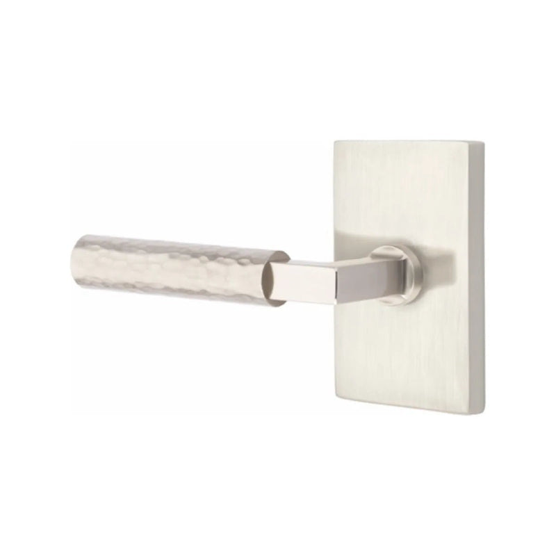 Emtek Select L-Square Hammered Lever with Modern Rectangular Rosette in Satin Nickel finish