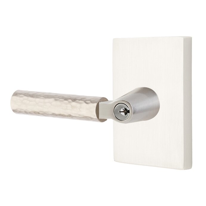 Emtek Select L-Square Hammered Lever with Modern Rectangular Rosette in Satin Nickel finish