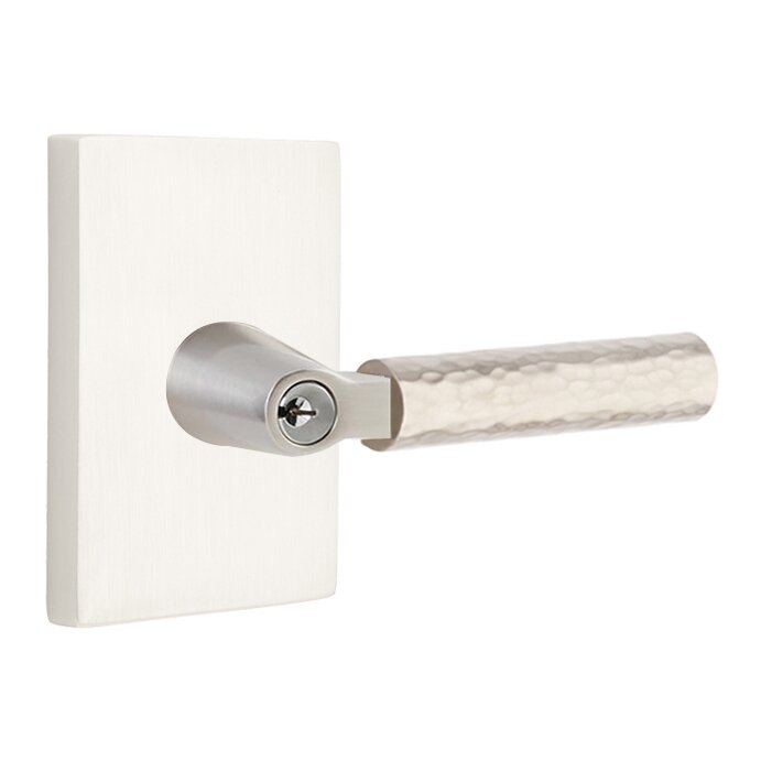 Emtek Select L-Square Hammered Lever with Modern Rectangular Rosette in Satin Nickel finish