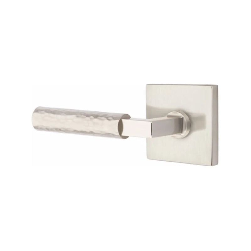 Emtek Select L-Square Hammered Lever with Square Rosette in Satin Nickel finish