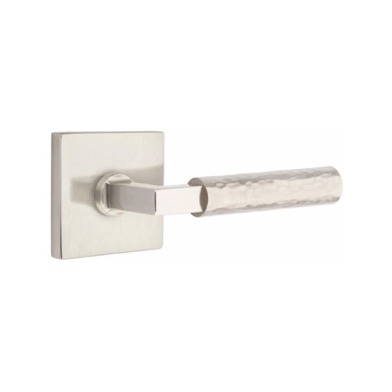 Emtek Select L-Square Hammered Lever with Square Rosette in Satin Nickel finish