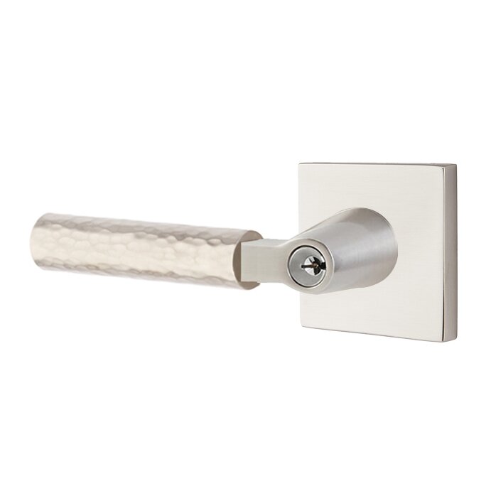 Emtek Select L-Square Hammered Lever with Square Rosette in Satin Nickel finish