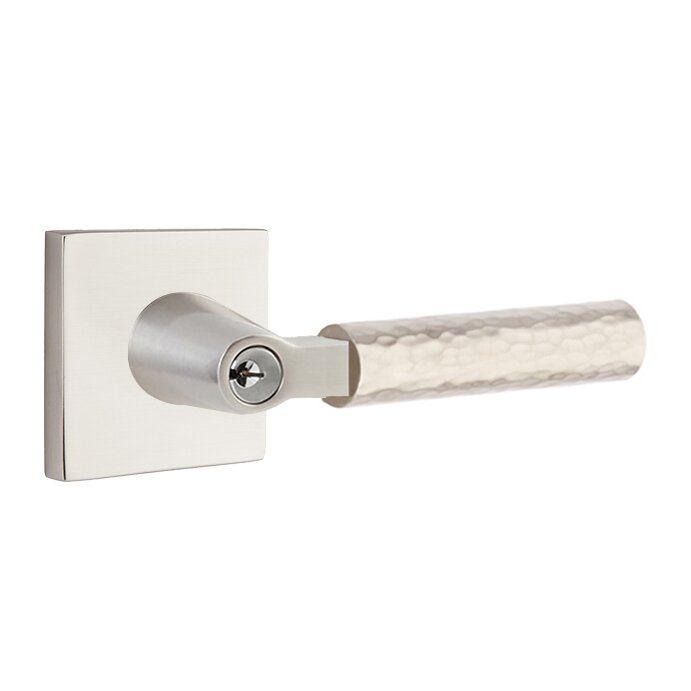 Emtek Select L-Square Hammered Lever with Square Rosette in Satin Nickel finish