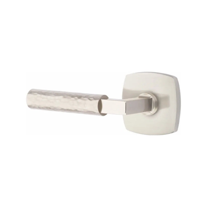 Emtek Select L-Square Hammered Lever with Urban Modern Rosette in Satin Nickel finish