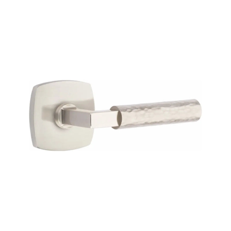 Emtek Select L-Square Hammered Lever with Urban Modern Rosette in Satin Nickel finish