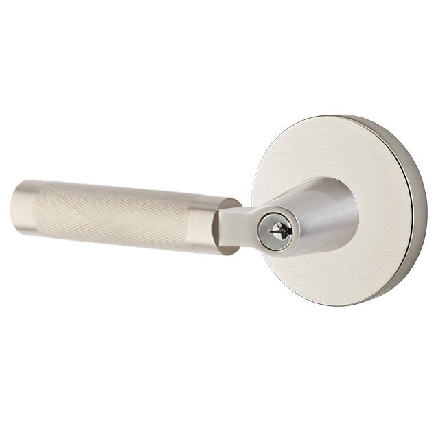 Emtek Select L-Square Knurled Lever with Disk Rosette in Satin Nickel finish