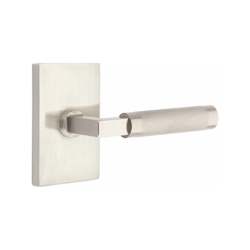 Emtek Select L-Square Knurled Lever with Modern Rectangular Rosette in Satin Nickel finish