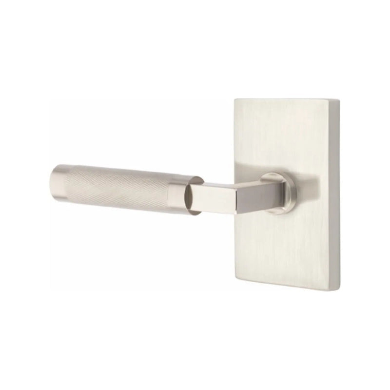 Emtek Select L-Square Knurled Lever with Modern Rectangular Rosette in Satin Nickel finish