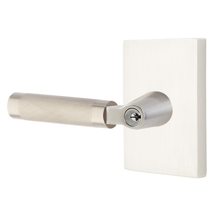 Emtek Select L-Square Knurled Lever with Modern Rectangular Rosette in Satin Nickel finish