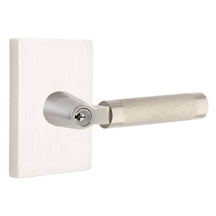 Emtek Select L-Square Knurled Lever with Modern Rectangular Rosette in Satin Nickel finish