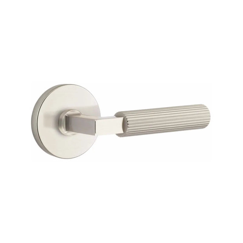 Emtek Select L-Square Straight Knurled Lever with Disk Rosette in Satin Nickel finish